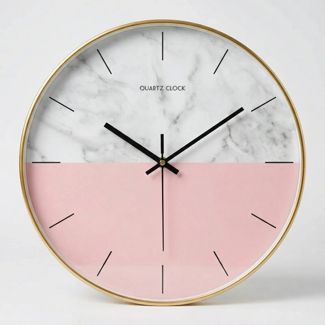 Chic minimalist round wall clock. Adds a touch of modern design to any bedroom or living room decor.
