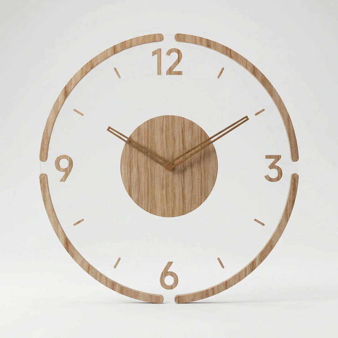 Elegant round wall clock, minimalist black frame, modern home decor accent for any room.