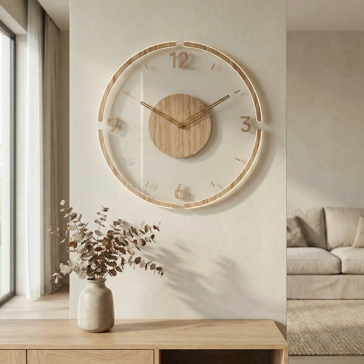 Sleek round wall clock, minimalist aesthetic, perfect for modern and elegant interior design.
