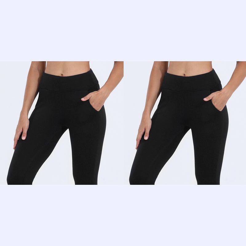 Bundle of three pairs of women's thermal fleece-lined winter leggings in black and grey