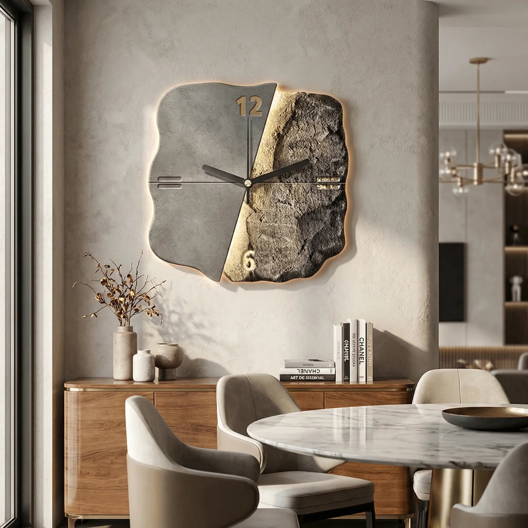 Contemporary 3D relief wall clock, a stunning piece of modern wall art adding depth to decor.