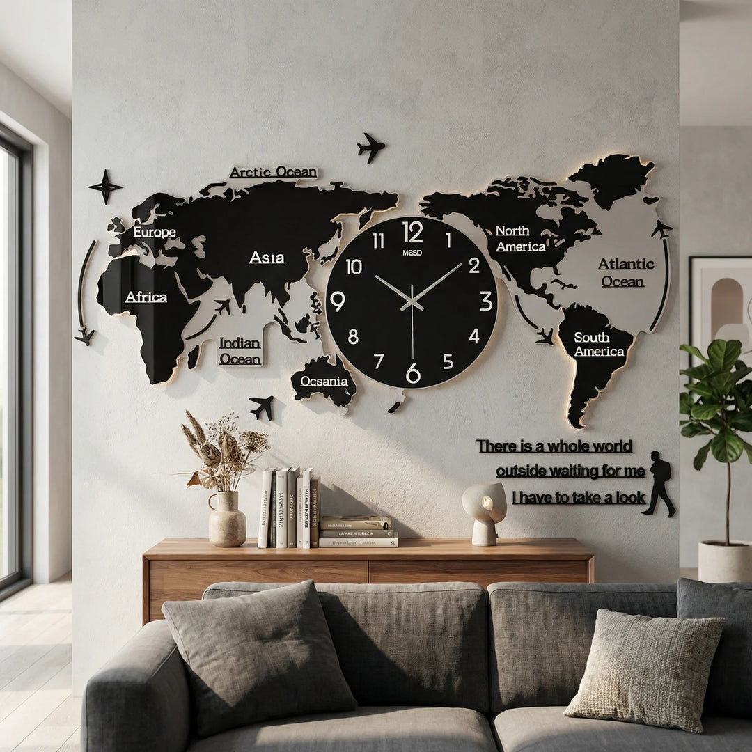 Modern 3D wall clock decor for living room accent. Sleek, contemporary design with DIY installation.