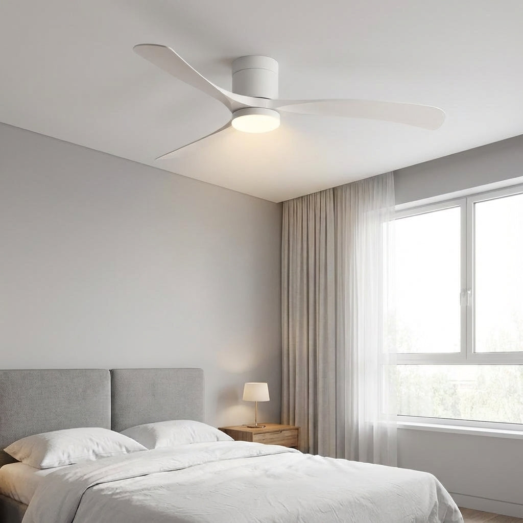Modern Aerialynx ceiling fan with integrated LED light for quiet room cooling and stylish home lighting.