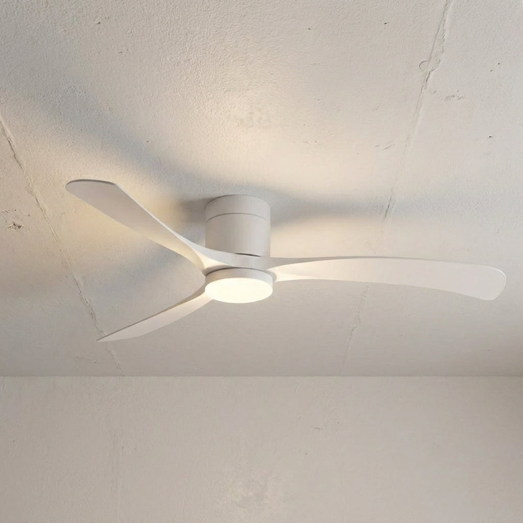 Quiet modern indoor ceiling fan with bright LED light. Perfect for efficient room cooling and ambiance.