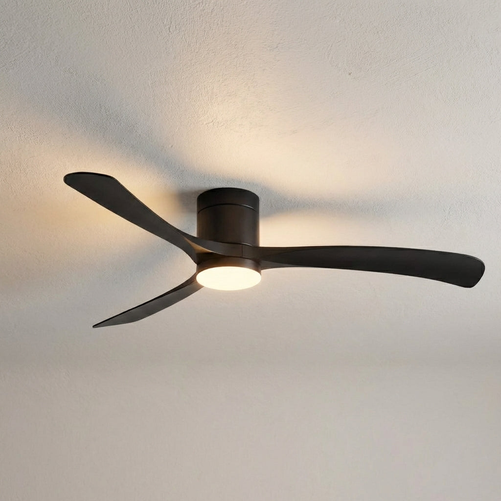 Contemporary Aerialynx ceiling fan with LED light, offering silent air circulation and durable design.