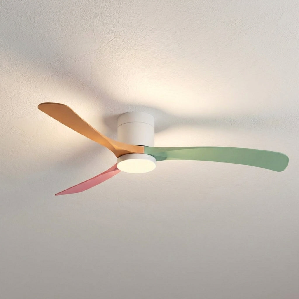 Energy-efficient modern ceiling fan with LED light and remote. Ensures quiet cooling and bright home lighting.