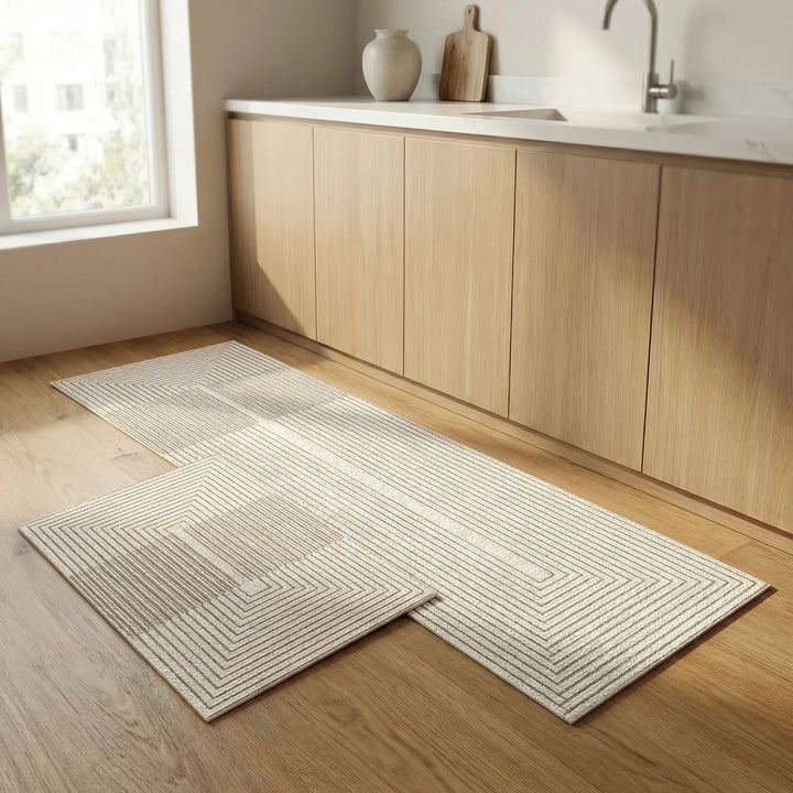 Flowique anti-slip kitchen runner rug. Absorbs spills & adds a contemporary touch to your home.