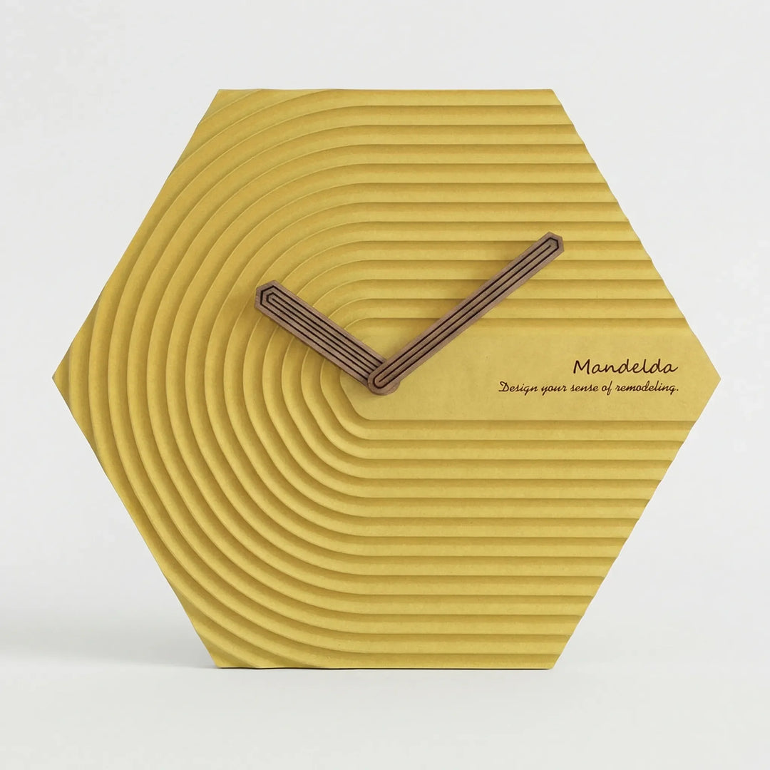 Silent hexagonal wall clock, contemporary design for living room or kitchen decor.