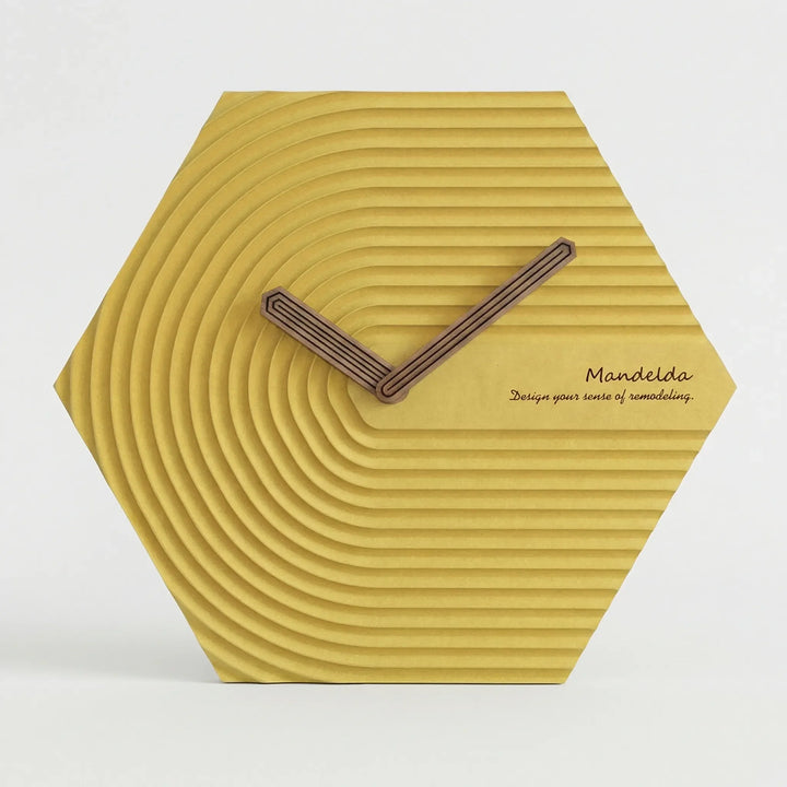 Silent hexagonal wall clock, contemporary design for living room or kitchen decor.
