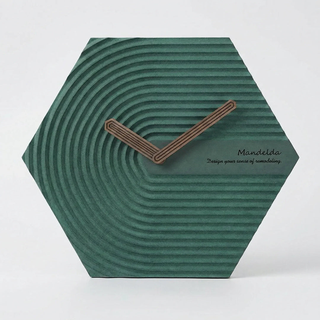 Decorative hexagonal wall clock, a unique geometric home decor accent.