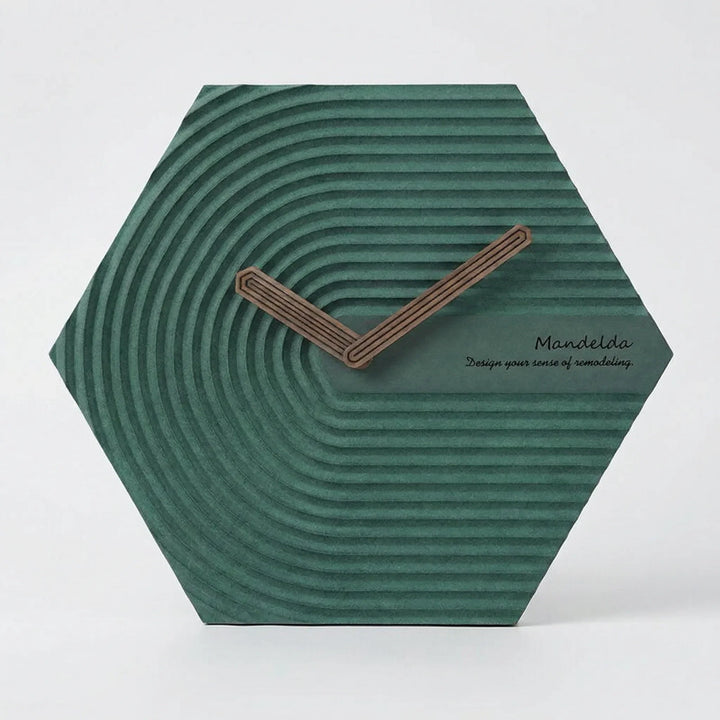 Decorative hexagonal wall clock, a unique geometric home decor accent.
