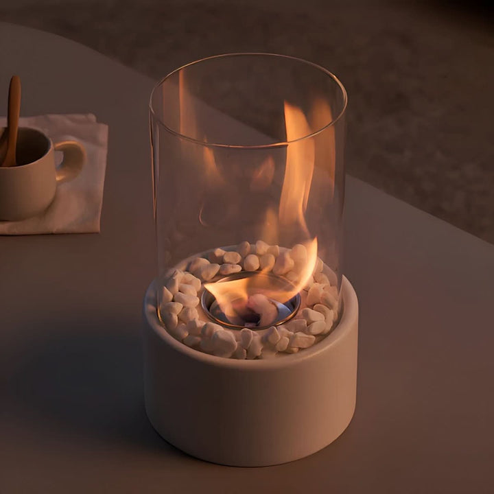 Elegant black smokeless tabletop bioethanol fireplace, a portable fire for modern home & outdoor decor.