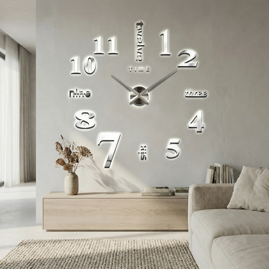 Modern decorative wall clock with a reflective mirror effect, perfect for living room decor and home accent.