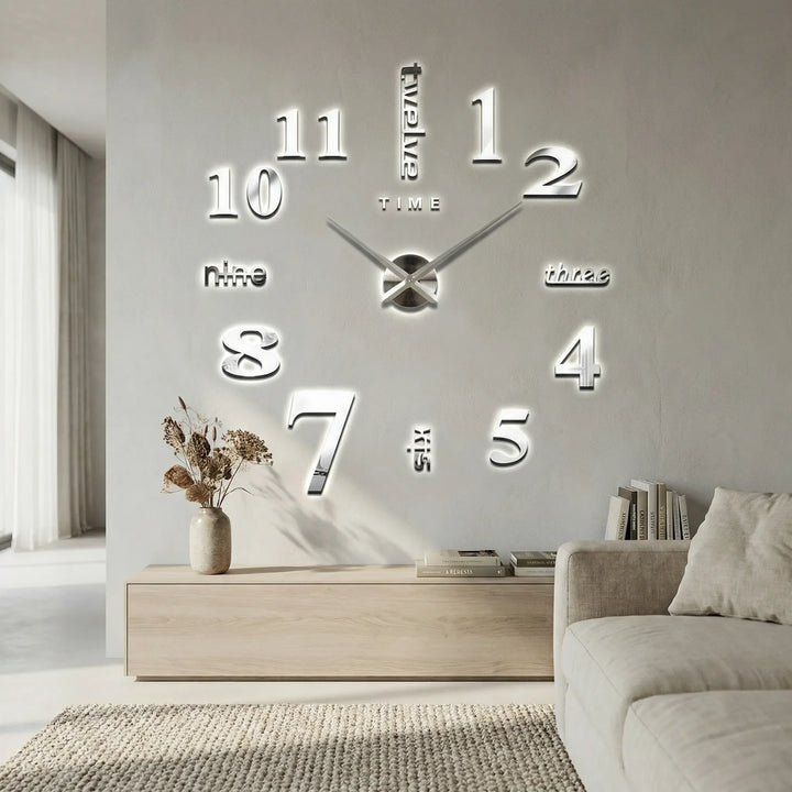Modern decorative wall clock with a reflective mirror effect, perfect for living room decor and home accent.