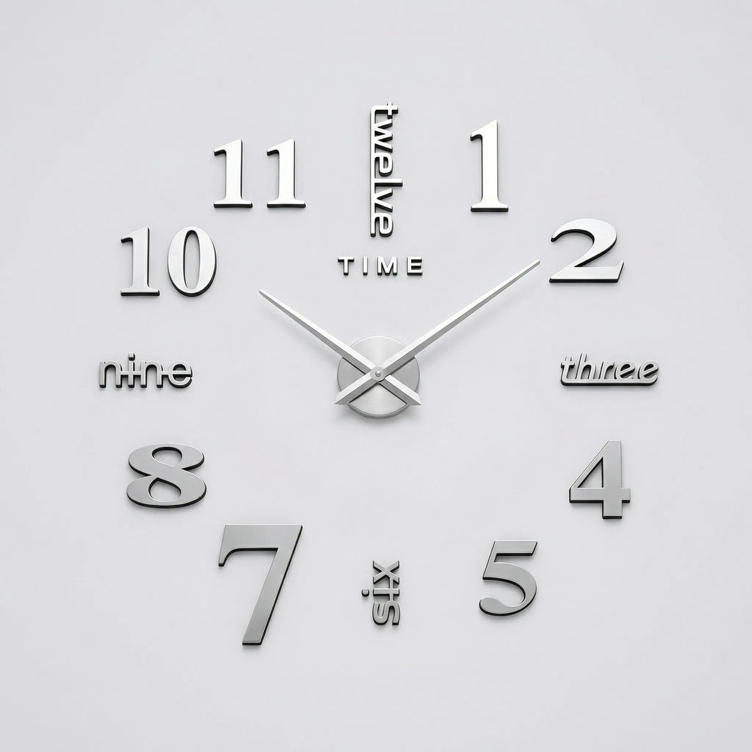 Large silent mirror wall clock, a stylish modern timepiece for a statement living room or home accent.
