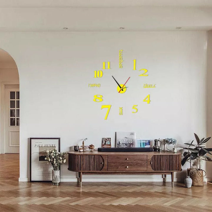 DIY silent frameless wall clock, easy application for personalized wall decor