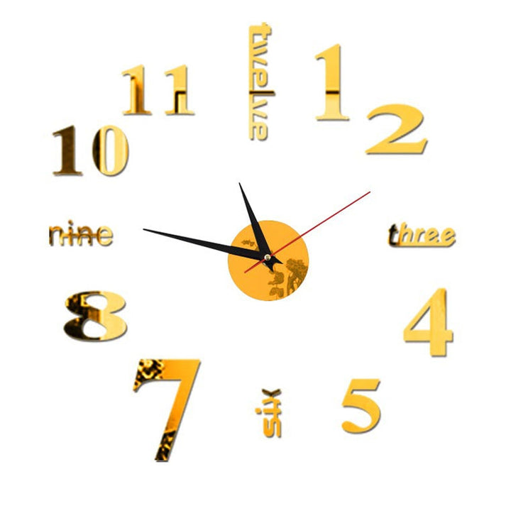 Modern wall clock frameless, installed above a sofa, enhancing room's interior design