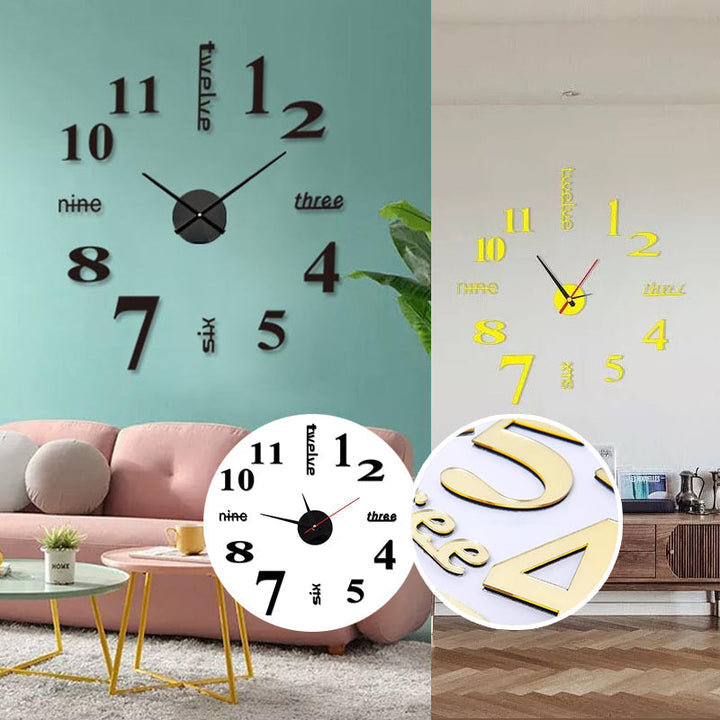 Stylish large frameless wall clock, black acrylic numbers, contemporary home decoration