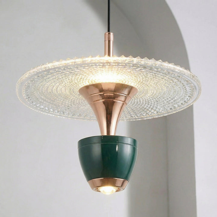 Glissara modern pendant light casting soft ambient illumination, ideal for creating a warm and inviting atmosphere in any room.