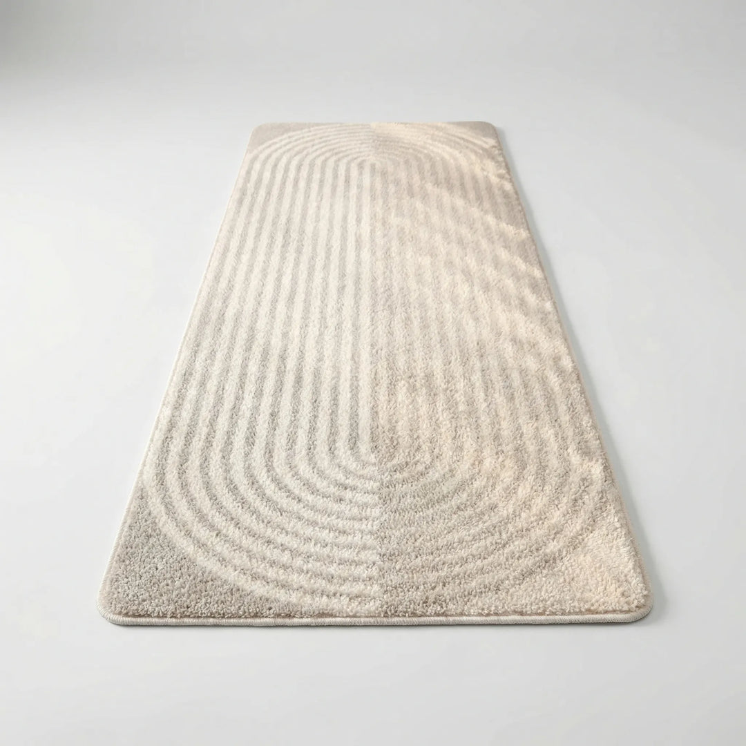 Flowique modern runner rug with elegant wave pattern, soft and non-slip for hallways.
