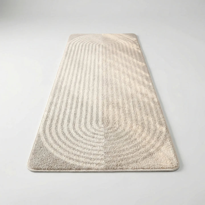 Flowique modern runner rug with elegant wave pattern, soft and non-slip for hallways.