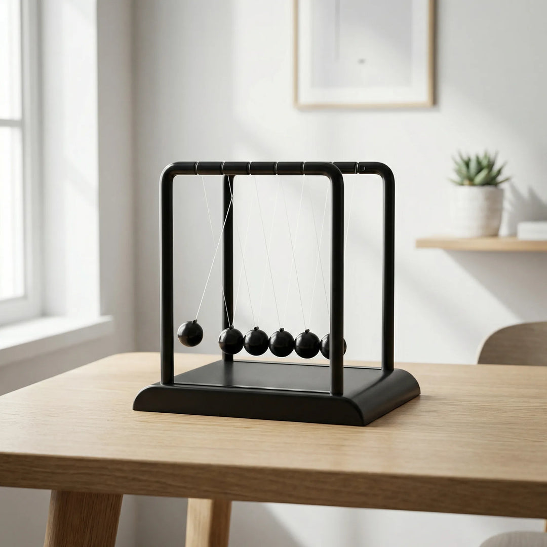 Modern kinetic desk ornament for stress relief. Unique magnetic sculpture for office or tabletop decor, promoting relaxation.