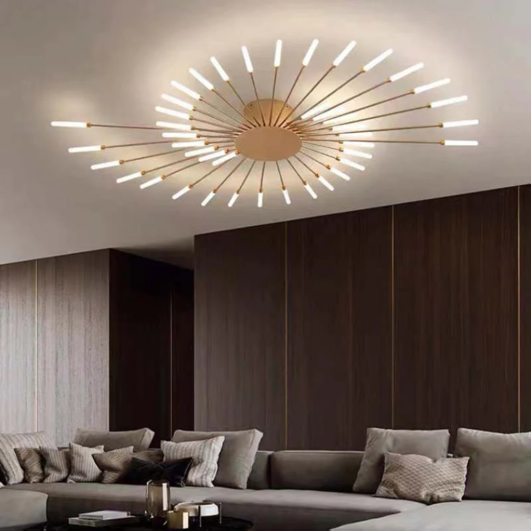 Modern large LED ceiling light for bright living room illumination.