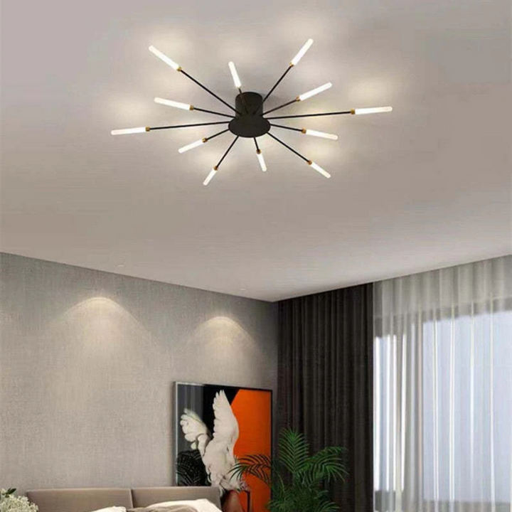 Black LED ceiling light, modern design, excellent for bright room illumination.