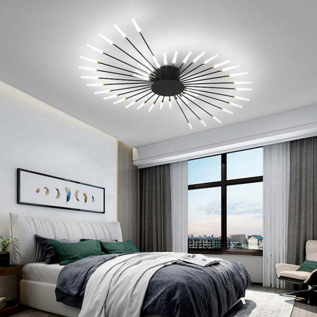 Energy-saving black LED ceiling light, modern design for bright indoor spaces.
