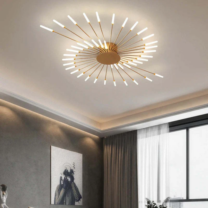 Contemporary gold LED ceiling light, provides bright illumination for any home.