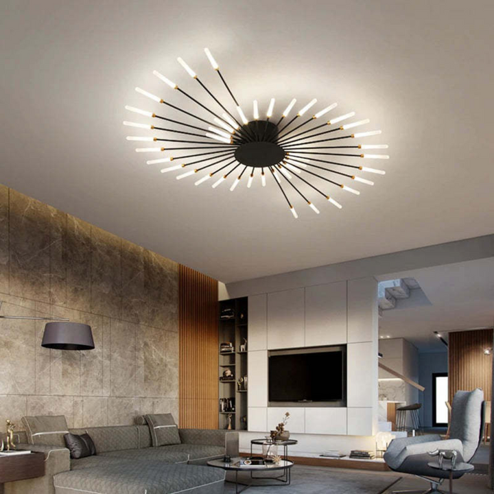 Large modern LED ceiling light, energy-efficient for bright hotel room lighting.