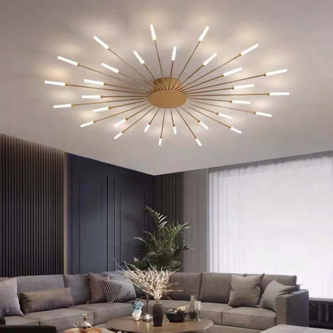 Sleek black modern LED ceiling fixture, perfect for large room lighting.