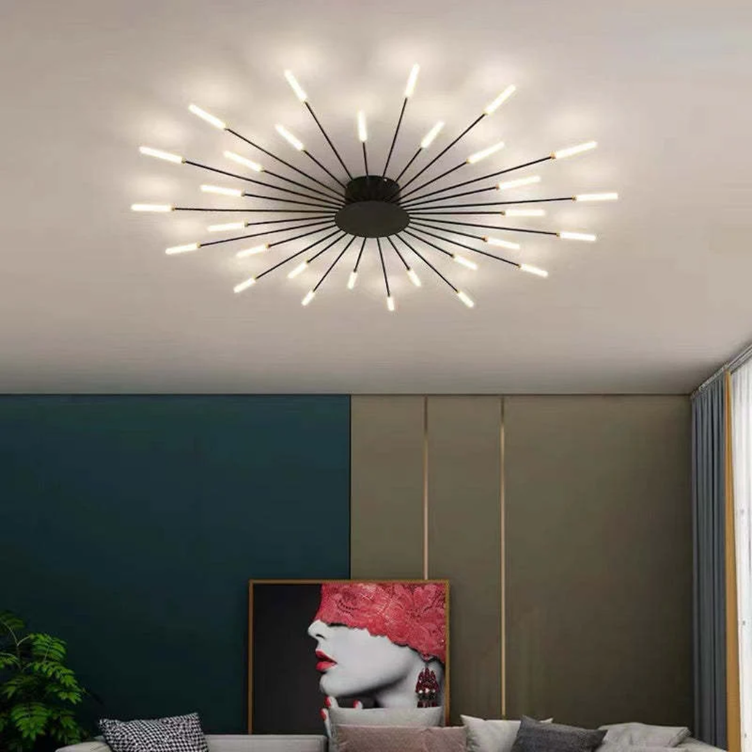 Gold LED ceiling light, large and bright, ideal for modern home decor.