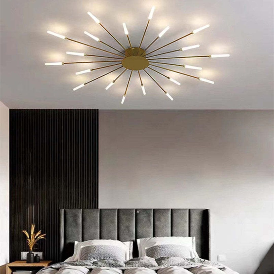 Dimmable gold LED ceiling light, large fixture for master bedrooms.