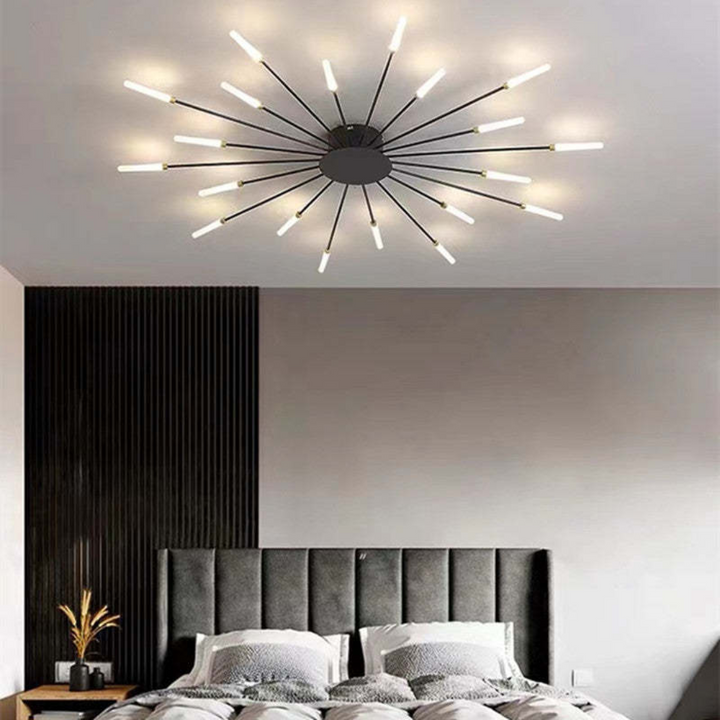 Black modern LED ceiling light, provides bright illumination for any room.
