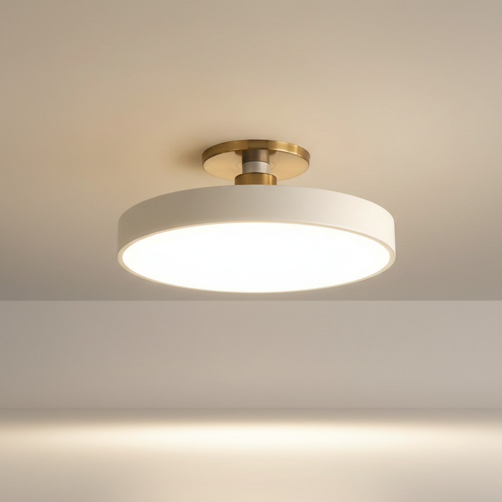 Contemporary semi-recessed LED ceiling light for modern homes. Perfect for creating a cozy bedroom ambiance.