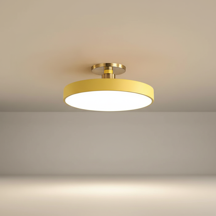 Semi-recessed acrylic LED ceiling light, modern Scandinavian design, Helligon, perfect for cozy bedroom decor.