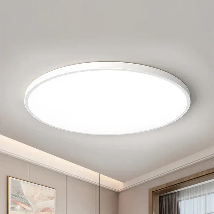 Round, flat LED ceiling light. A modern minimalist lighting fixture to enhance any contemporary space.