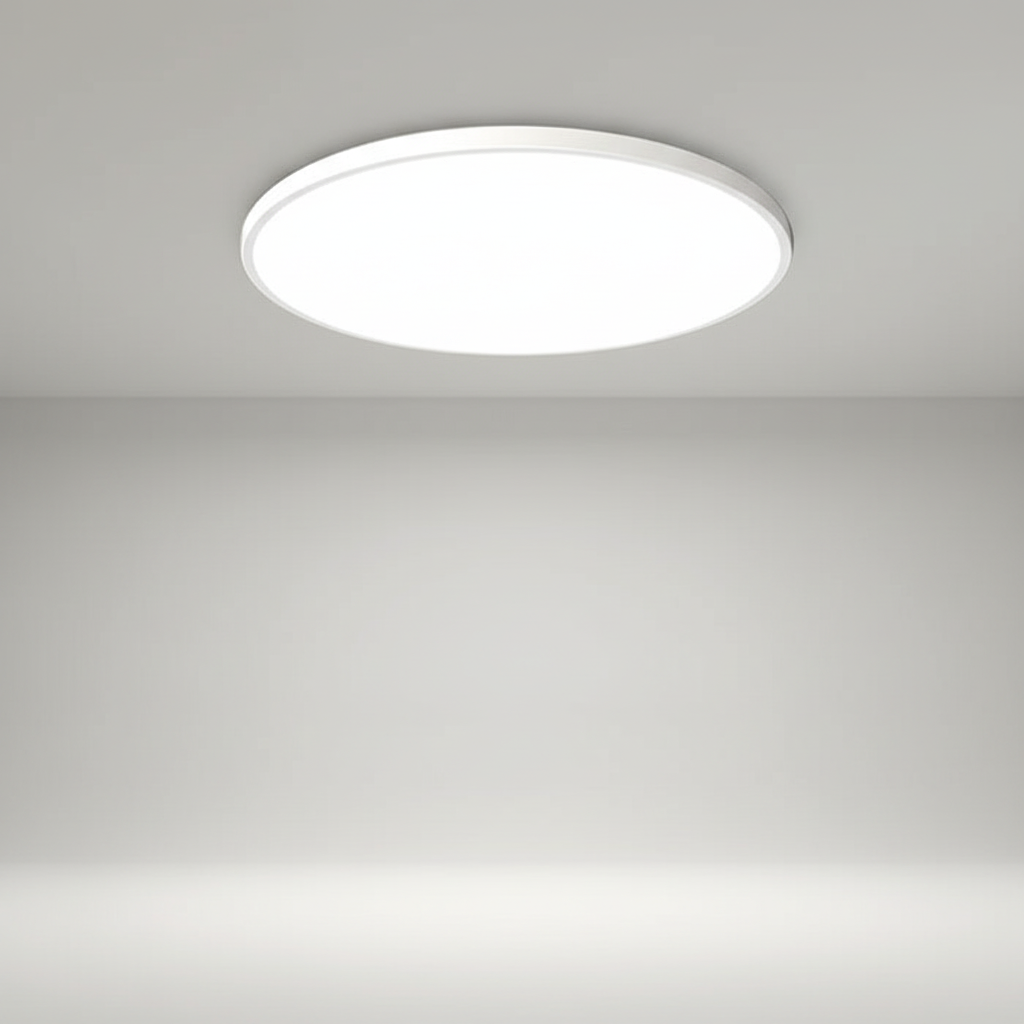 Dimmable LED ceiling light. Modern, minimalist, and round design for versatile interior ambient lighting.