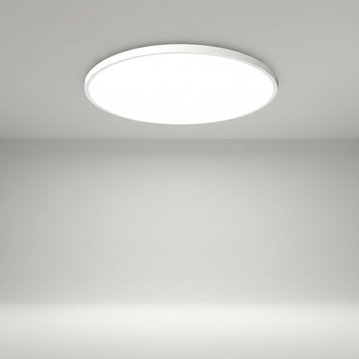Dimmable LED ceiling light. Modern, minimalist, and round design for versatile interior ambient lighting.