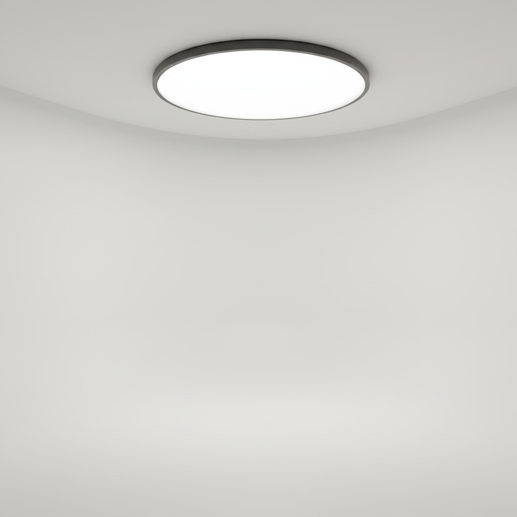 Contemporary LED ceiling light. Minimalist round design creates a modern, ambient glow for any room.