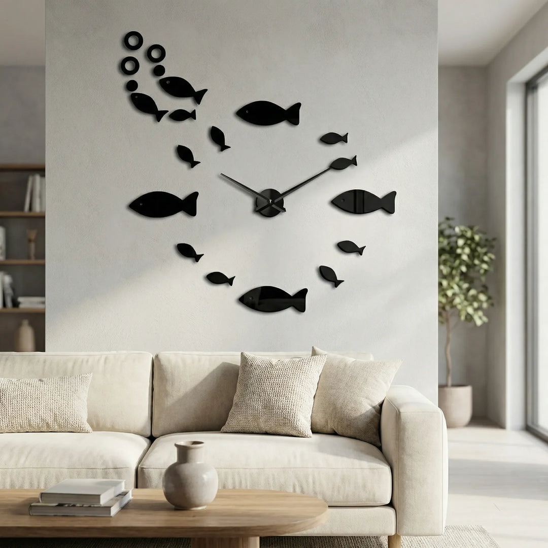 Modern mirror wall clock; elegant, reflective home decor accent for living rooms & bedrooms. Contemporary quartz time piece.