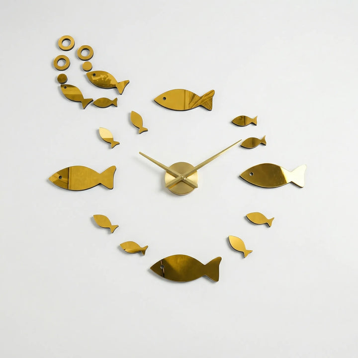 Decorative modern wall clock with a reflective mirror face, offering an elegant contemporary accent to home decor.