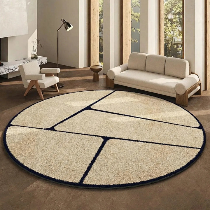 Contemporary round low pile rug with soothing wave pattern, soft and stylish for any room's modern home decor.