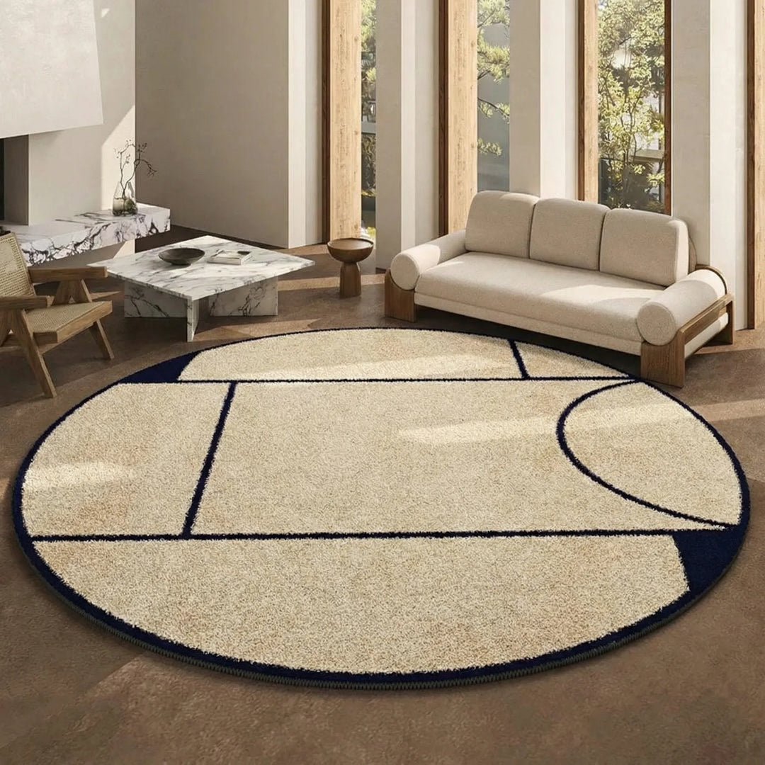 Versatile modern round rug with wave design, low pile, soft, perfect for kitchen or dining area home decor.