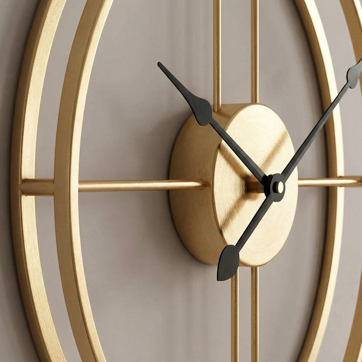 Stylish gold and black modern wall clock. A sleek, round design for a sophisticated interior.