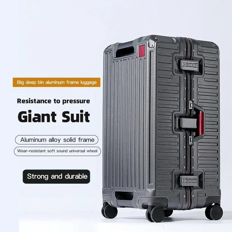 Durable hardshell travel suitcase, unisex design, with wide grip handle for comfortable journeys.