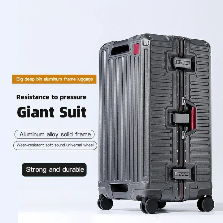 Durable hardshell travel suitcase, unisex design, with wide grip handle for comfortable journeys.