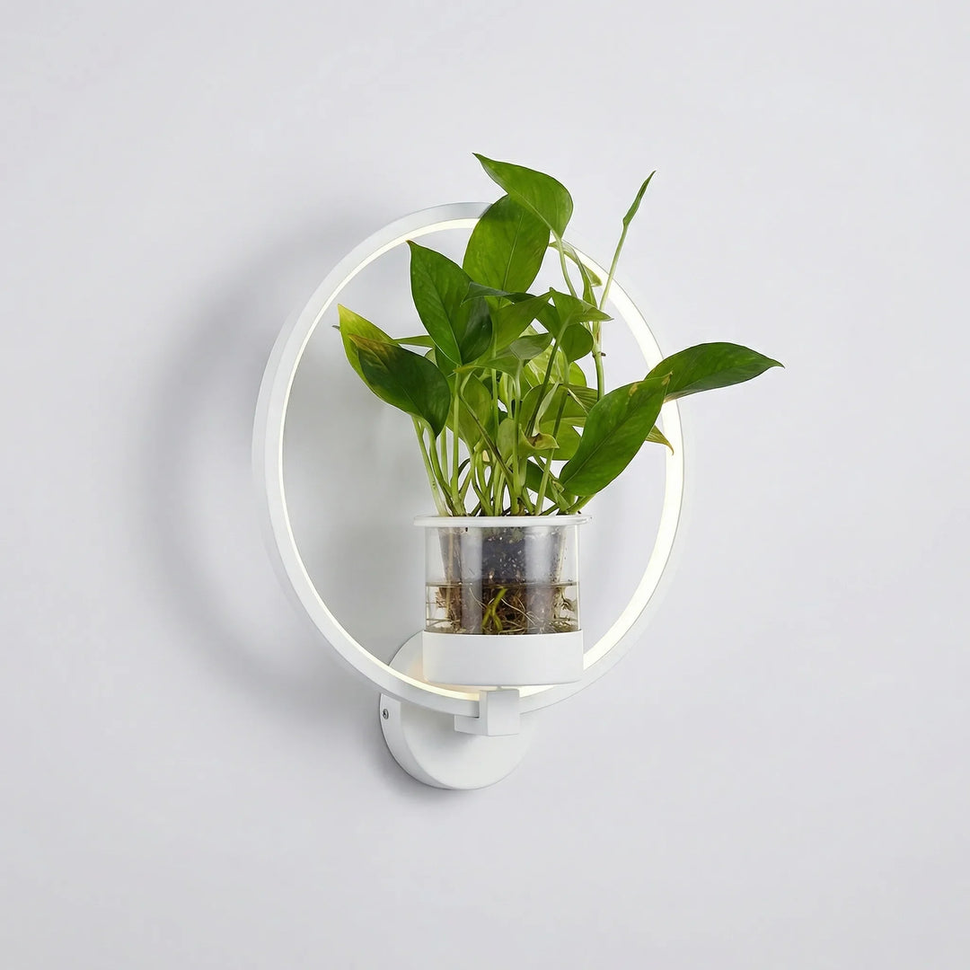 Decorative wall lamp with integrated plant holder, perfect for bedroom ambient lighting & home accent.
