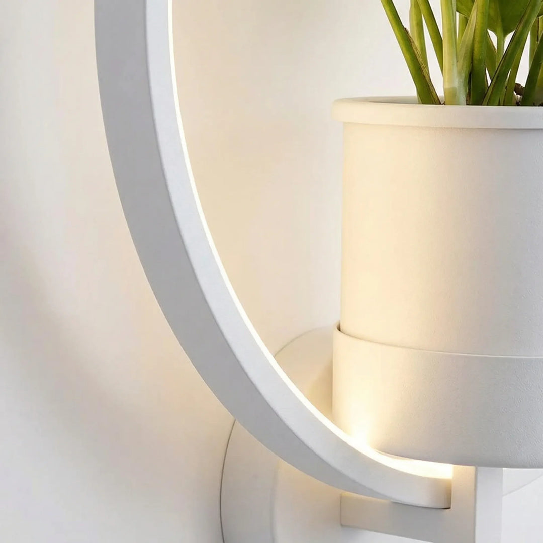 Sleek wall mounted plant lamp, ideal for small spaces, offering warm ambient indoor lighting.